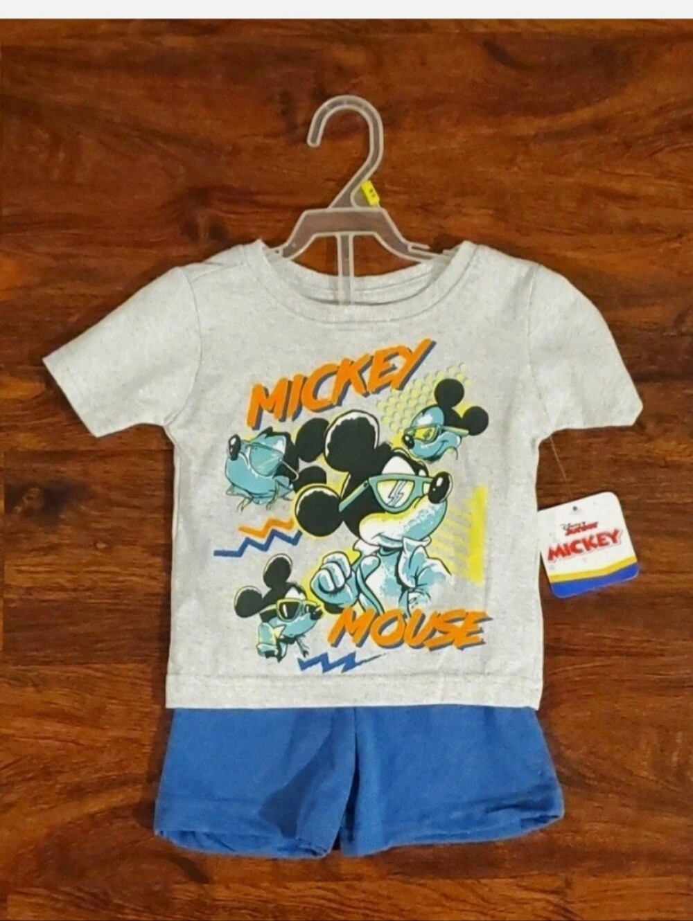 Disney Grey Mickey Mouse Graphic Tee with Blue and Orange Accents